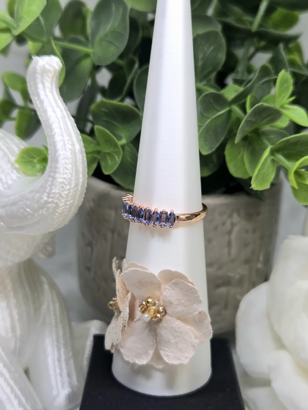 BP Rose Gold Ring with Blue Baguette Stones